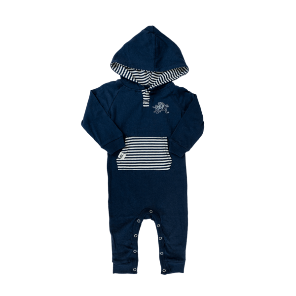 utah state striped infant romper hoodie navy